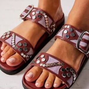Free People Burgundy Sandals with Silver Studs